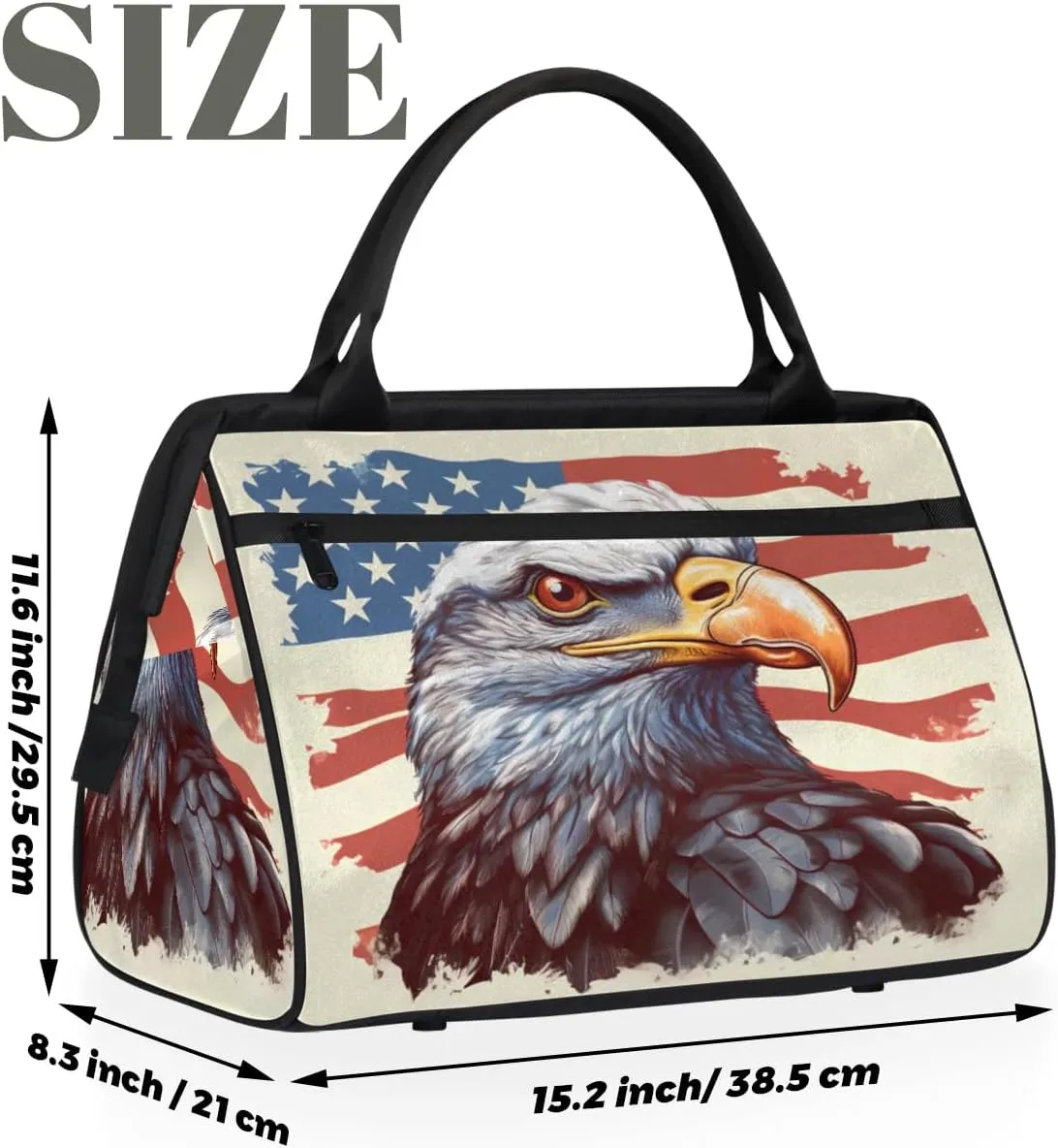 Travel Duffel Bag for Women, American Flag Eagle Weekender Overnight Bag Carry on Beach Swim Bags Dance Bag Airlines Approved Personal Item Travel Bag for Yoga, Sports, Hospital