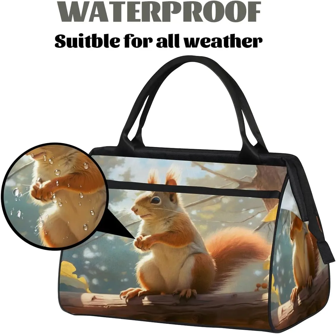 Travel Duffel Bag for Women, Animals Squirrel Weekender Overnight Bag Carry on Beach Swim Bags Dance Bag Airlines Approved Personal Item Travel Bag for Yoga, Sports, Hospital
