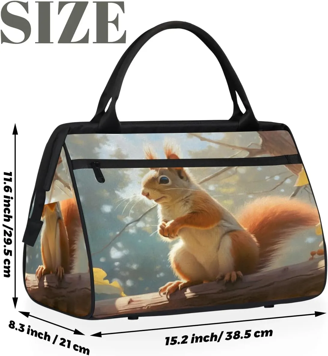 Travel Duffel Bag for Women, Animals Squirrel Weekender Overnight Bag Carry on Beach Swim Bags Dance Bag Airlines Approved Personal Item Travel Bag for Yoga, Sports, Hospital