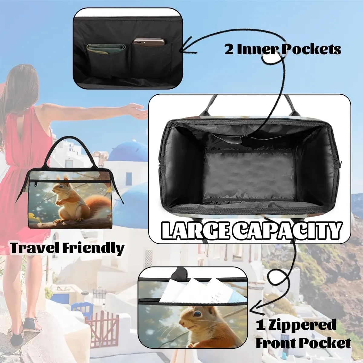 Travel Duffel Bag for Women, Animals Squirrel Weekender Overnight Bag Carry on Beach Swim Bags Dance Bag Airlines Approved Personal Item Travel Bag for Yoga, Sports, Hospital
