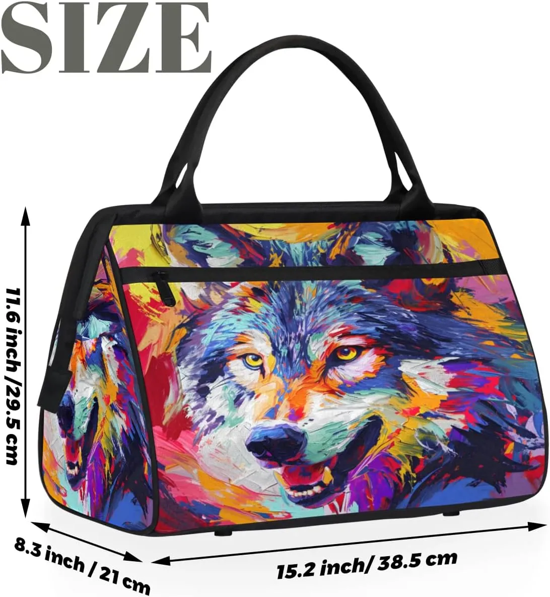 Travel Duffel Bag for Women, Animals Wolf Weekender Overnight Bag Carry on Beach Swim Bags Dance Bag Airlines Approved Personal Item Travel Bag for Yoga, Sports, Hospital