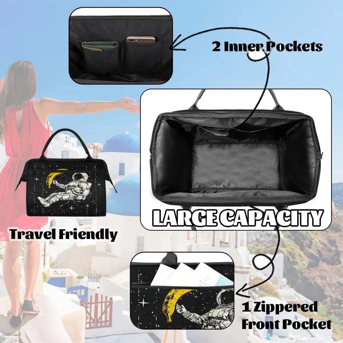 Travel Duffel Bag for Women, Astronaut Banana Weekender Overnight Bag Carry on Beach Swim Bags Dance Bag Airlines Approved Personal Item Travel Bag for Yoga, Sports, Hospital