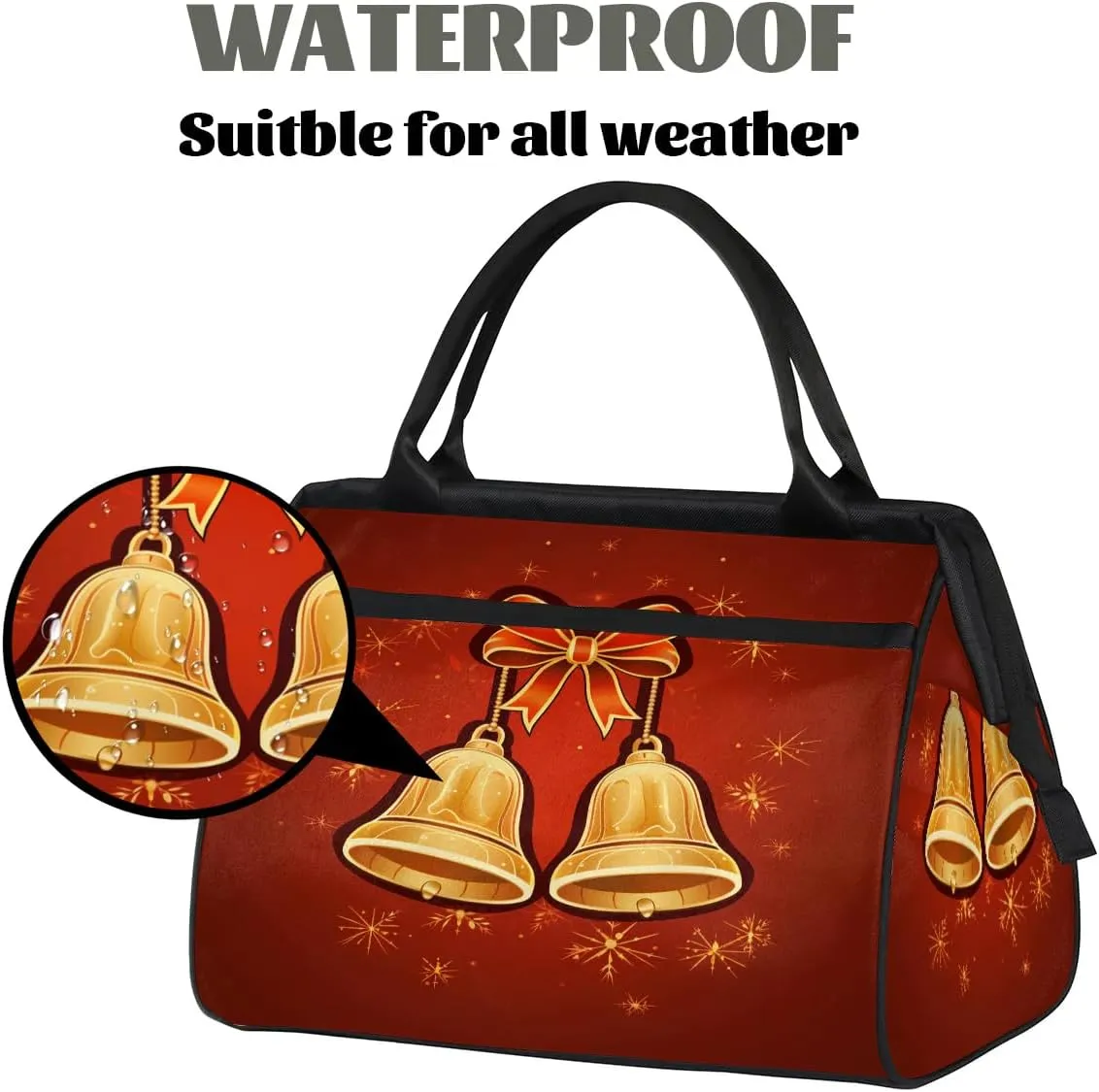 Travel Duffel Bag for Women, Bell Christmas Weekender Overnight Bag Carry on Beach Swim Bags Dance Bag Airlines Approved Personal Item Travel Bag for Yoga, Sports, Hospital