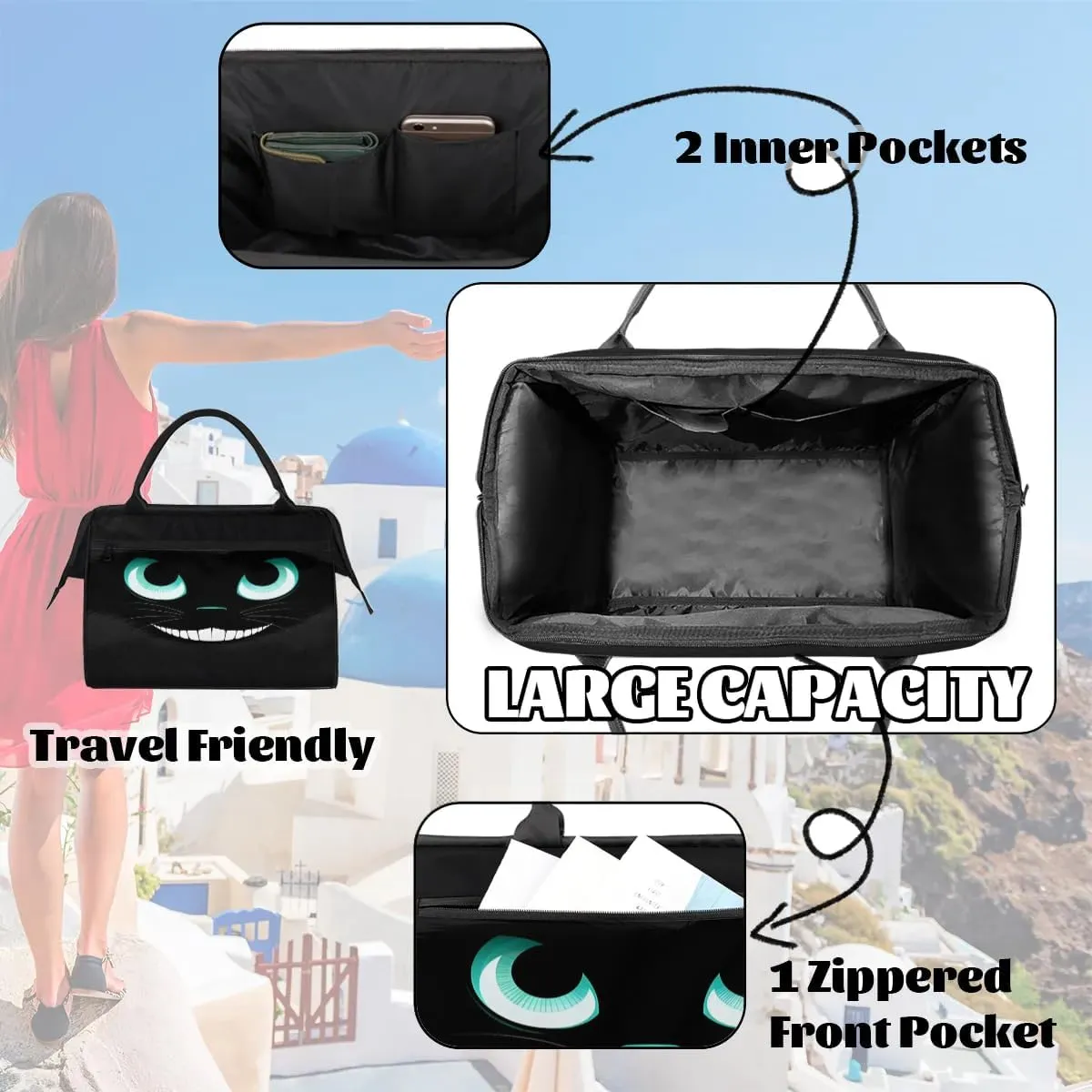 Travel Duffel Bag for Women, Cat Face Weekender Overnight Bag Carry on Beach Swim Bags Dance Bag Airlines Approved Personal Item Travel Bag for Yoga, Sports, Hospital