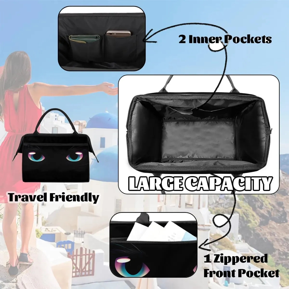 Travel Duffel Bag for Women, Cats Eyes Weekender Overnight Bag Carry on Beach Swim Bags Dance Bag Airlines Approved Personal Item Travel Bag for Yoga, Sports, Hospital