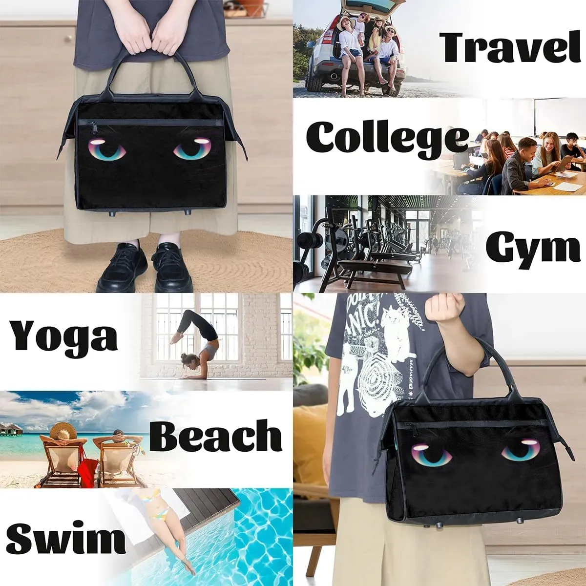 Travel Duffel Bag for Women, Cats Eyes Weekender Overnight Bag Carry on Beach Swim Bags Dance Bag Airlines Approved Personal Item Travel Bag for Yoga, Sports, Hospital