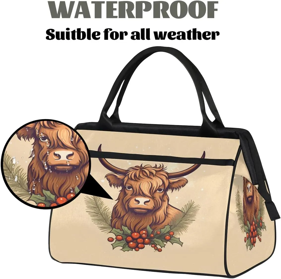 Travel Duffel Bag for Women, Christmas Highland Cow Weekender Overnight Bag Carry on Beach Swim Bags Dance Bag Airlines Approved Personal Item Travel Bag for Yoga, Sports, Hospital