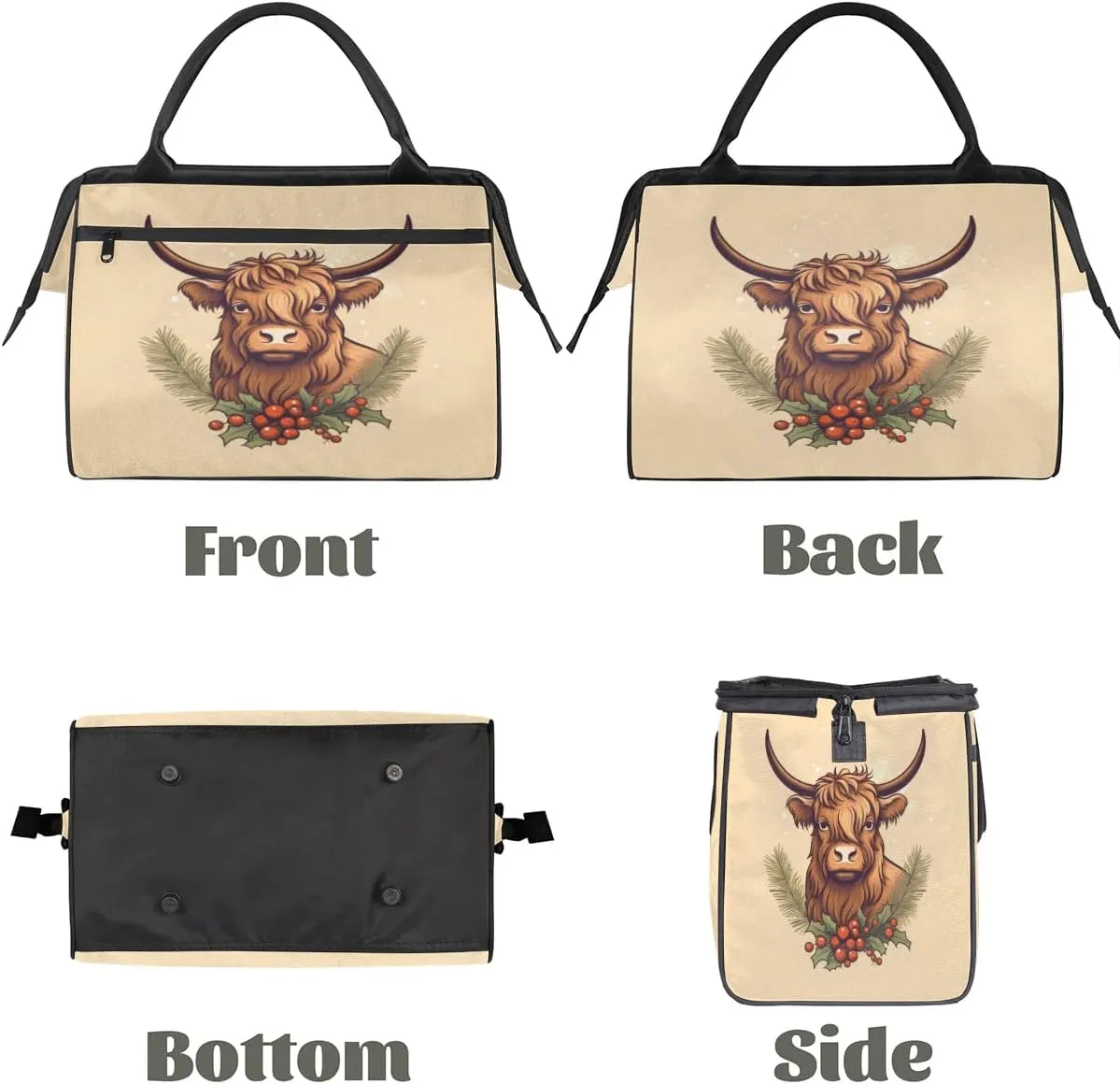 Travel Duffel Bag for Women, Christmas Highland Cow Weekender Overnight Bag Carry on Beach Swim Bags Dance Bag Airlines Approved Personal Item Travel Bag for Yoga, Sports, Hospital