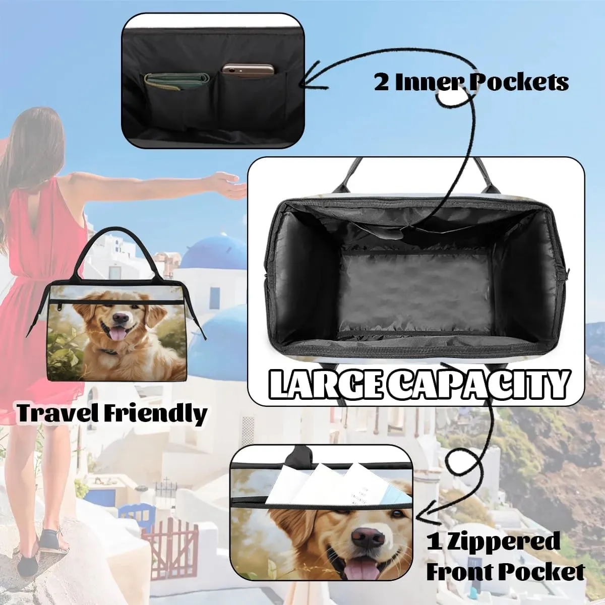 Travel Duffel Bag for Women, Cute Dog Pattern Weekender Overnight Bag Carry on Beach Swim Bags Dance Bag Airlines Approved Personal Item Travel Bag for Yoga, Sports, Hospital