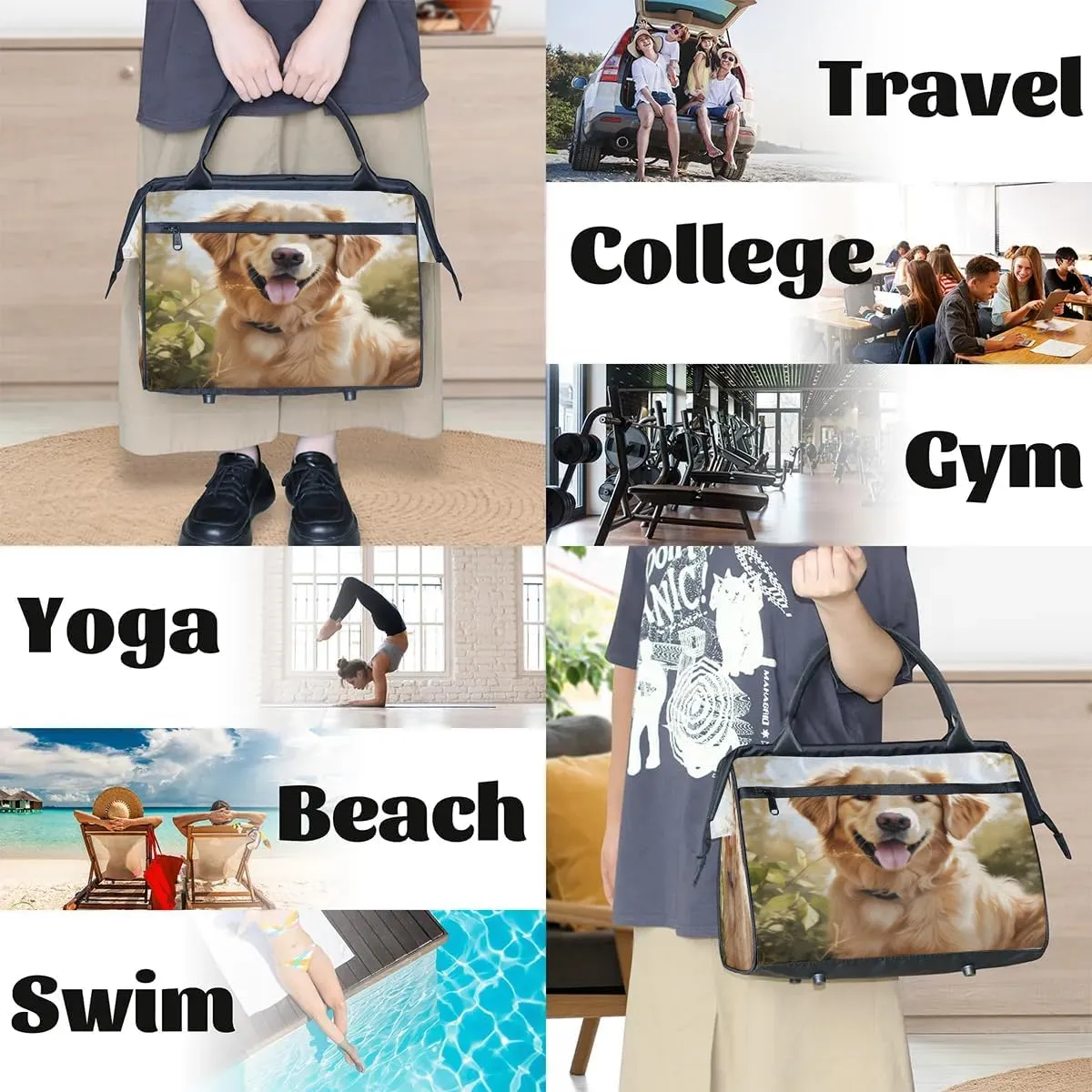 Travel Duffel Bag for Women, Cute Dog Pattern Weekender Overnight Bag Carry on Beach Swim Bags Dance Bag Airlines Approved Personal Item Travel Bag for Yoga, Sports, Hospital