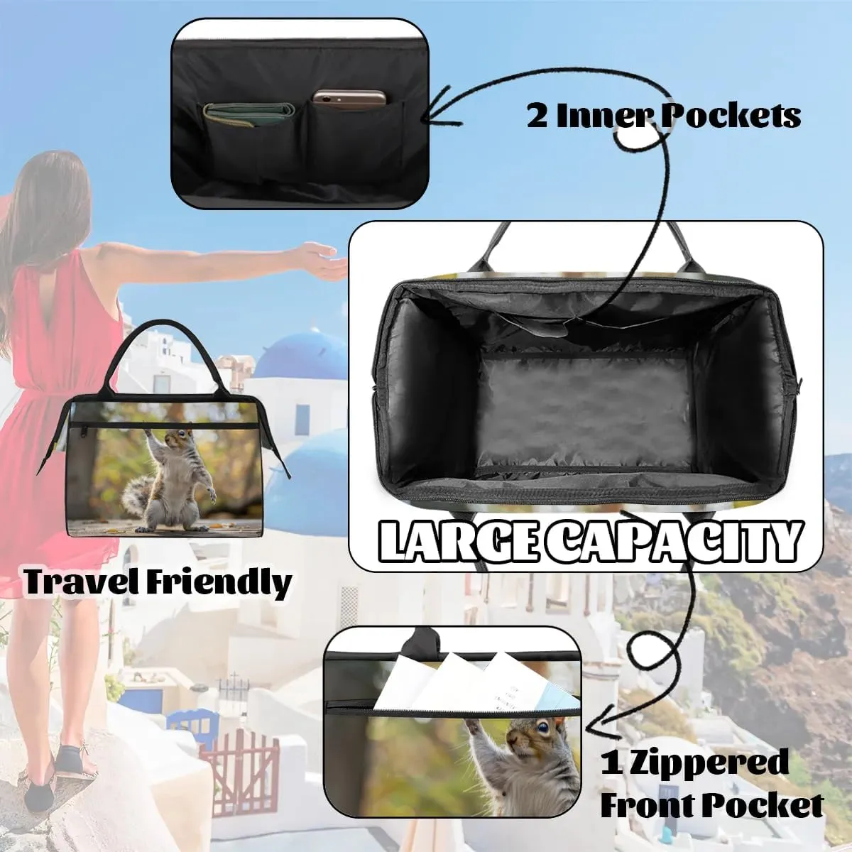 Travel Duffel Bag for Women, Cute Squirrel Weekender Overnight Bag Carry on Beach Swim Bags Dance Bag Airlines Approved Personal Item Travel Bag for Yoga, Sports, Hospital