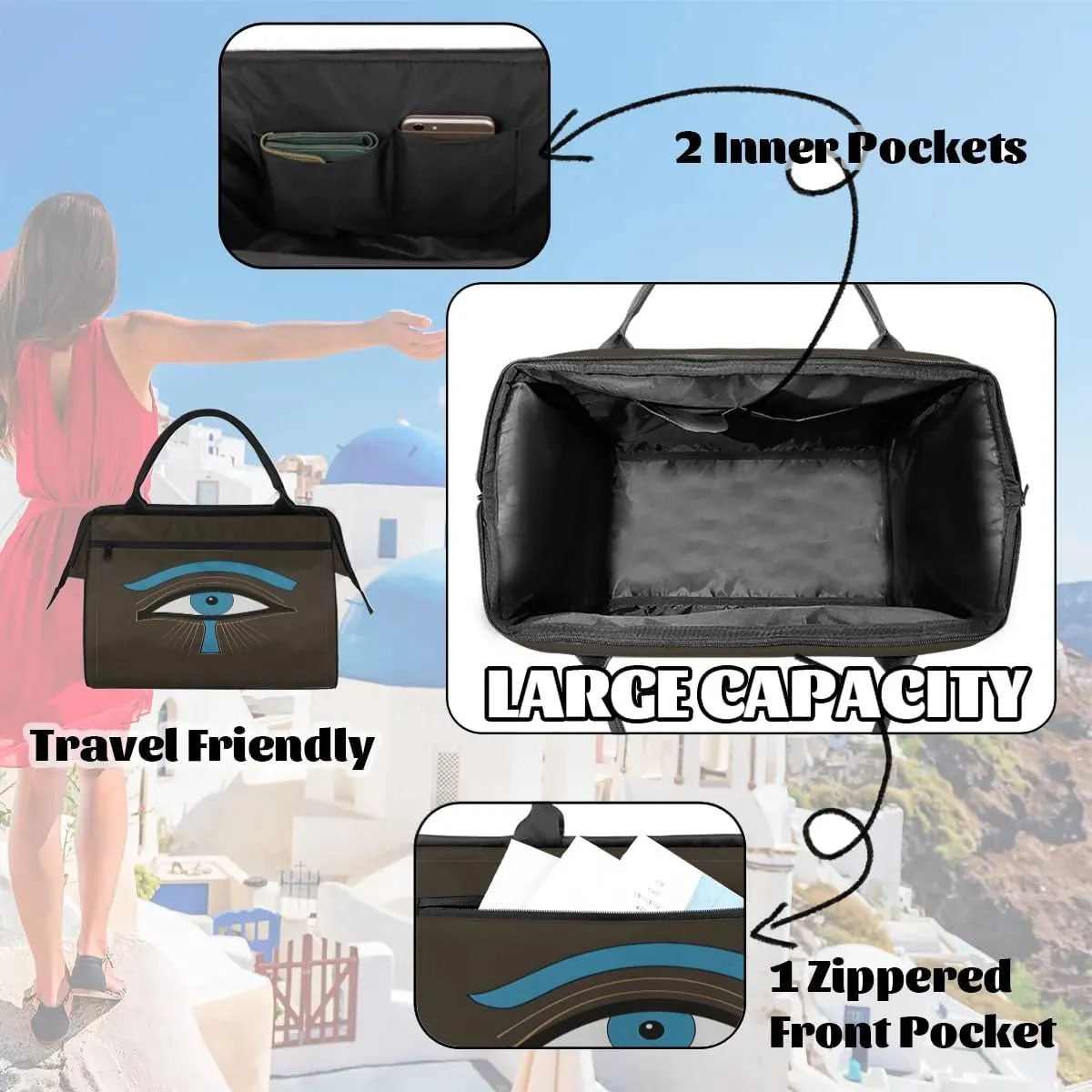 Travel Duffel Bag for Women, Egypt Eyes Weekender Overnight Bag Carry on Beach Swim Bags Dance Bag Airlines Approved Personal Item Travel Bag for Yoga, Sports, Hospital