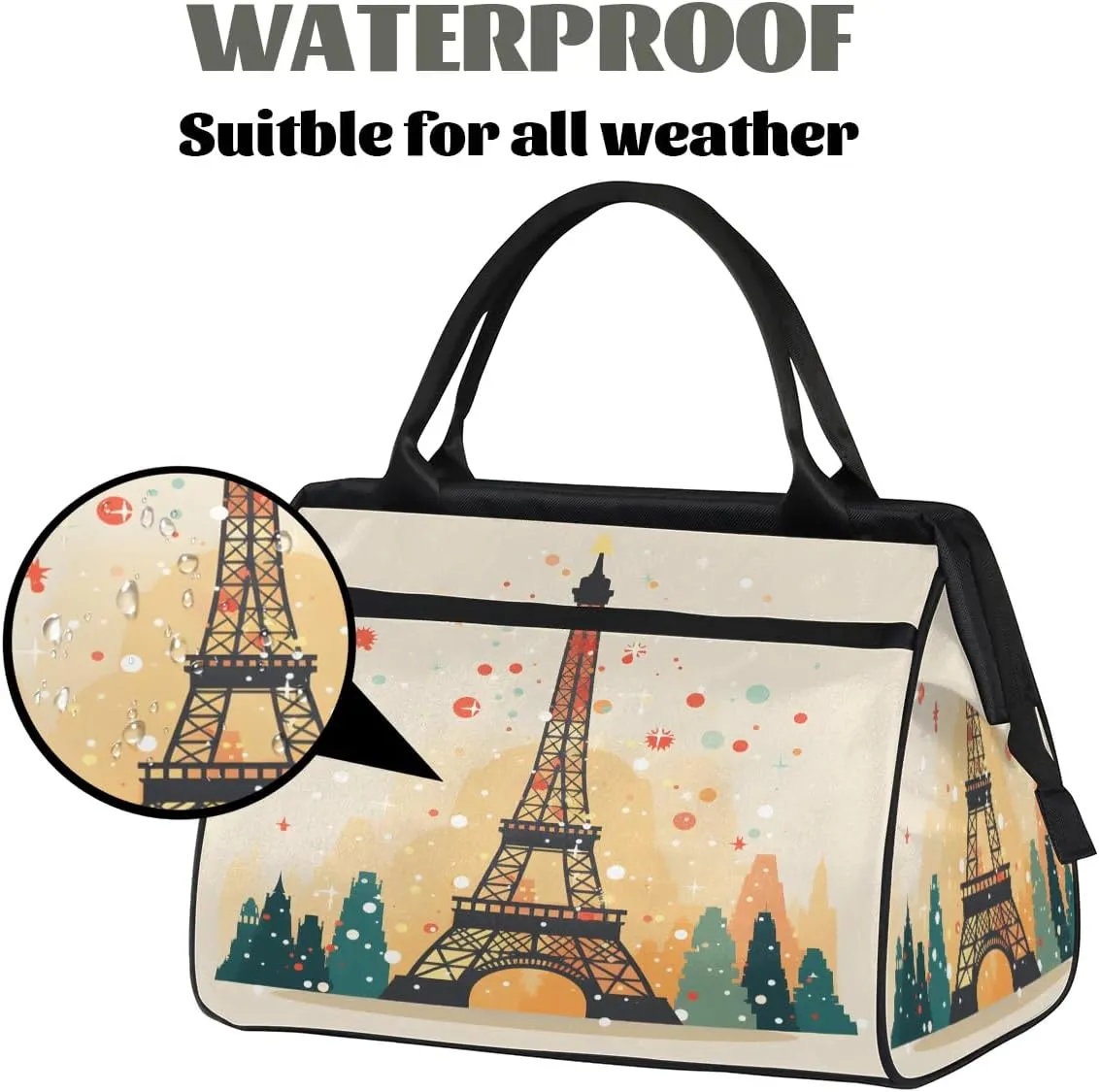 Travel Duffel Bag for Women, Eiffel Tower Pattern Weekender Overnight Bag Carry on Beach Swim Bags Dance Bag Airlines Approved Personal Item Travel Bag for Yoga, Sports, Hospital