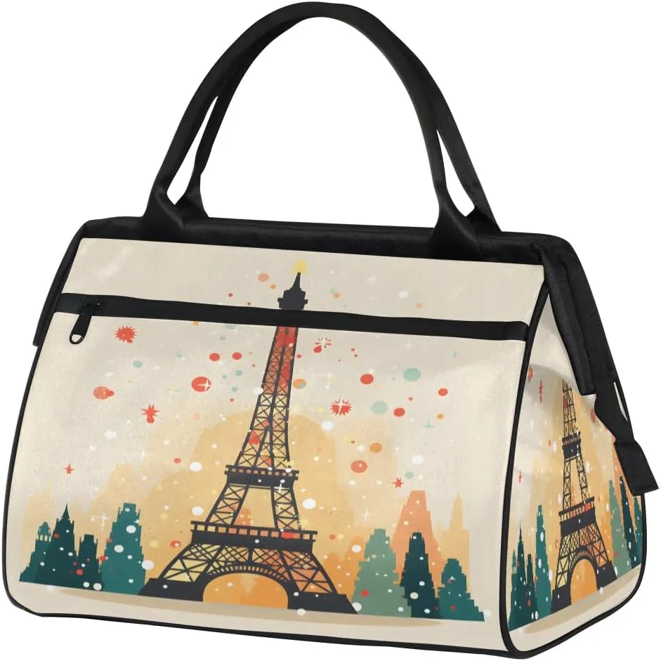 Travel Duffel Bag for Women, Eiffel Tower Pattern Weekender Overnight Bag Carry on Beach Swim Bags Dance Bag Airlines Approved Personal Item Travel Bag for Yoga, Sports, Hospital