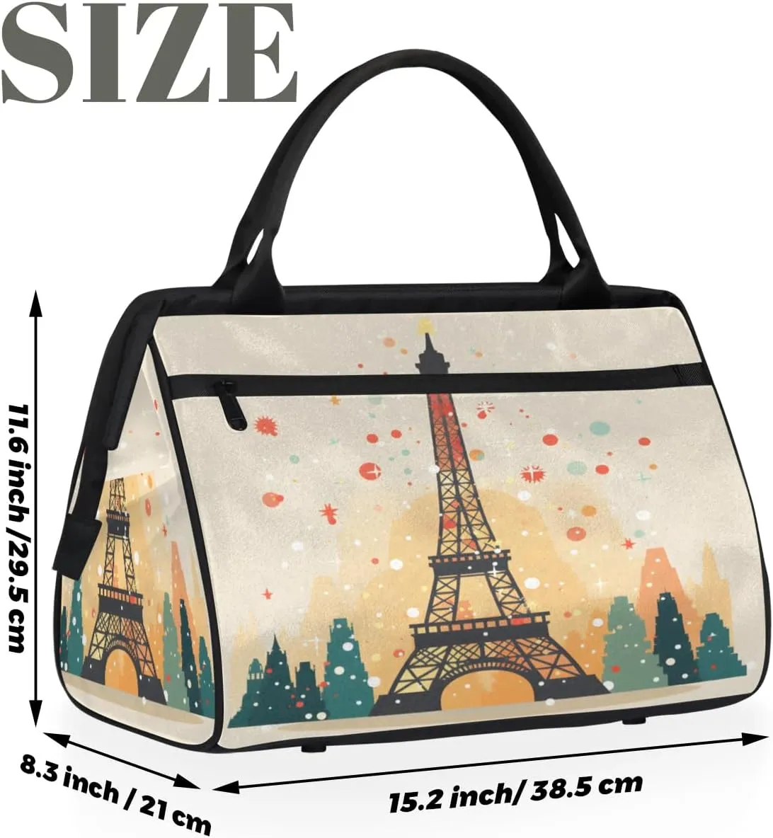Travel Duffel Bag for Women, Eiffel Tower Pattern Weekender Overnight Bag Carry on Beach Swim Bags Dance Bag Airlines Approved Personal Item Travel Bag for Yoga, Sports, Hospital