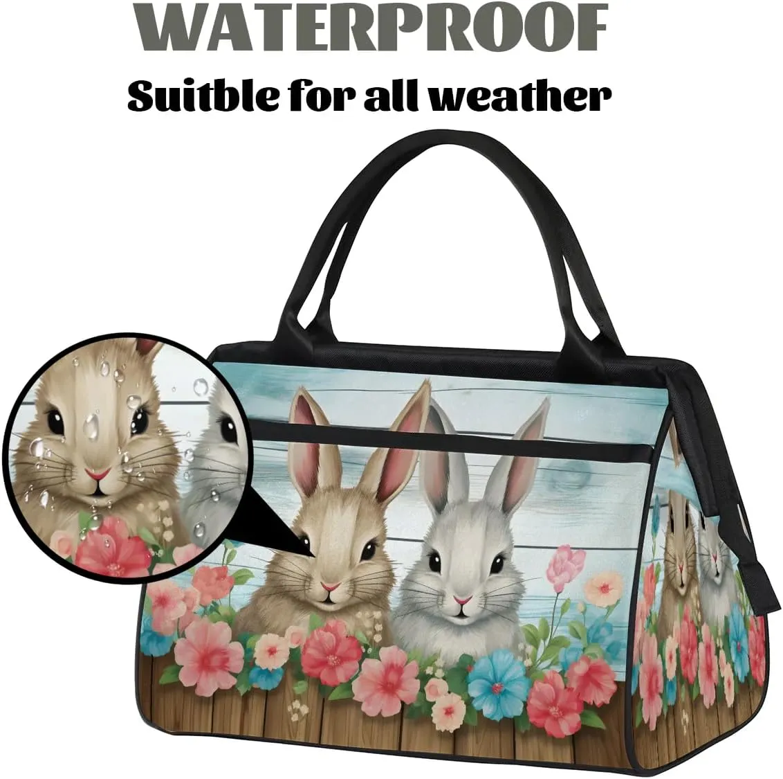 Travel Duffel Bag for Women, Flower Bunny Weekender Overnight Bag Carry on Beach Swim Bags Dance Bag Airlines Approved Personal Item Travel Bag for Yoga, Sports, Hospital