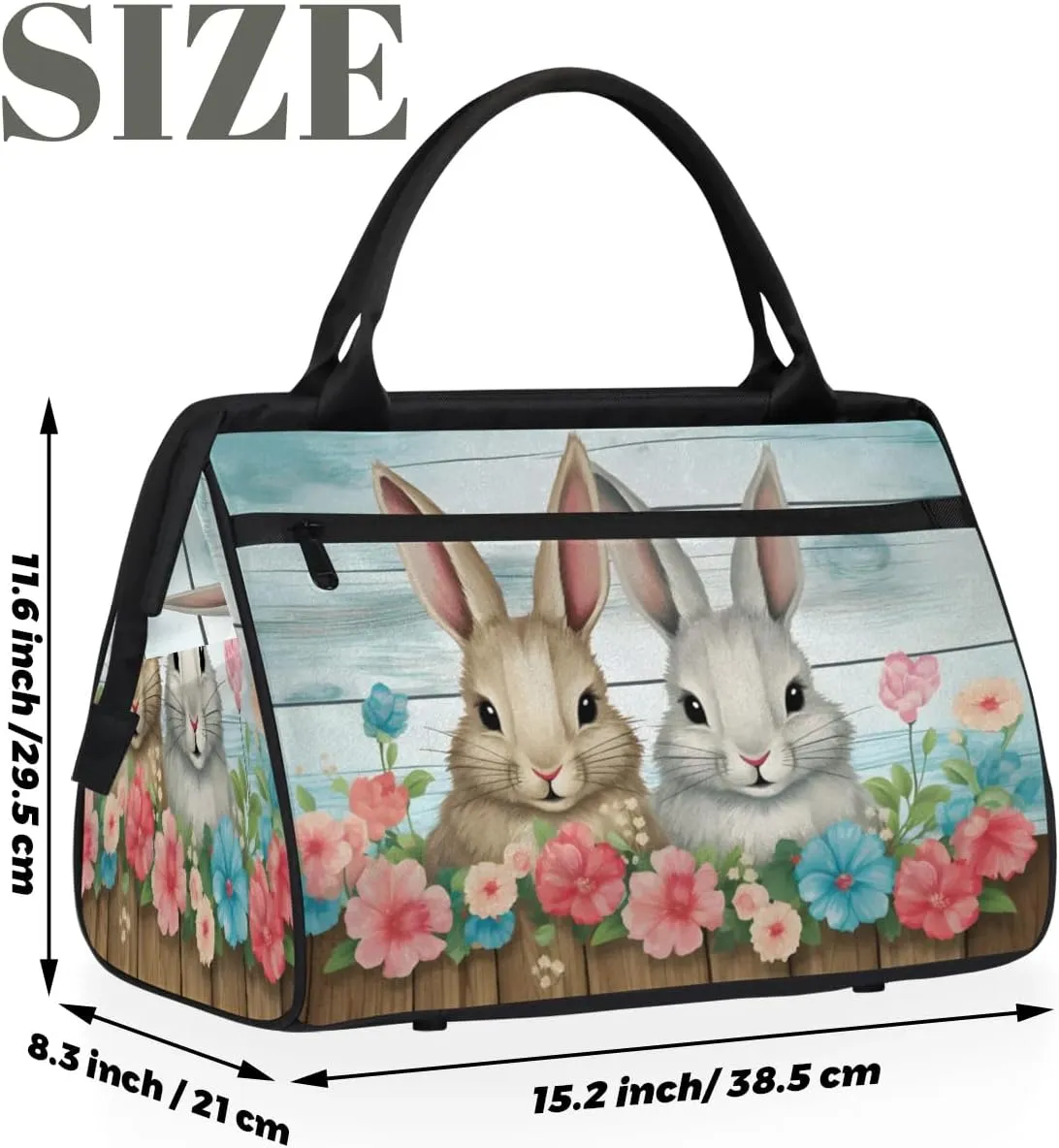 Travel Duffel Bag for Women, Flower Bunny Weekender Overnight Bag Carry on Beach Swim Bags Dance Bag Airlines Approved Personal Item Travel Bag for Yoga, Sports, Hospital
