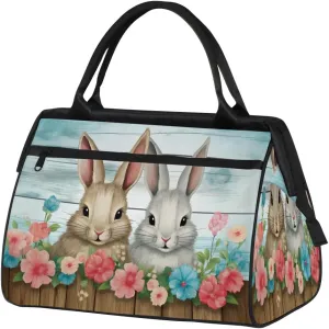 Travel Duffel Bag for Women, Flower Bunny Weekender Overnight Bag Carry on Beach Swim Bags Dance Bag Airlines Approved Personal Item Travel Bag for Yoga, Sports, Hospital