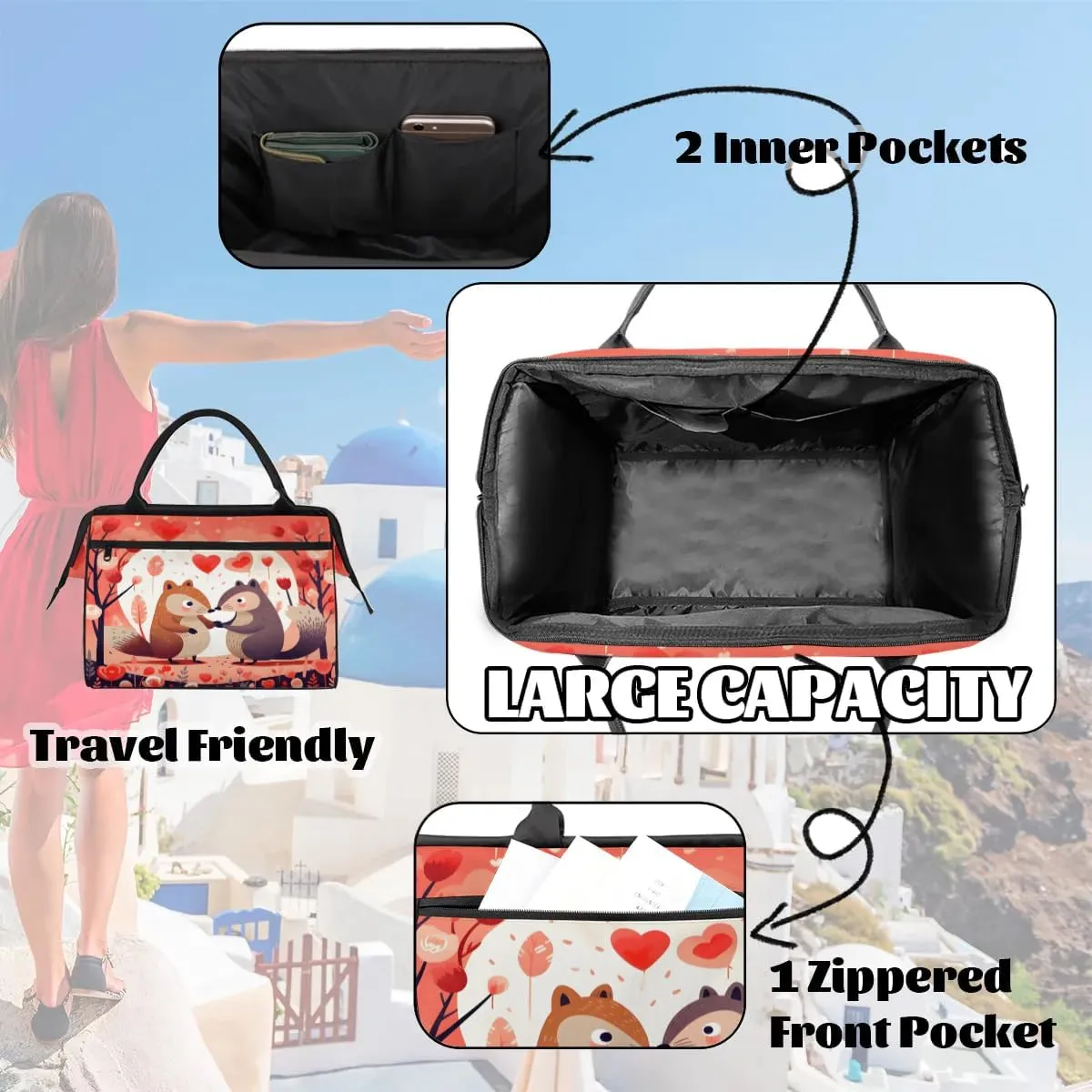 Travel Duffel Bag for Women, Flower Squirrel Weekender Overnight Bag Carry on Beach Swim Bags Dance Bag Airlines Approved Personal Item Travel Bag for Yoga, Sports, Hospital