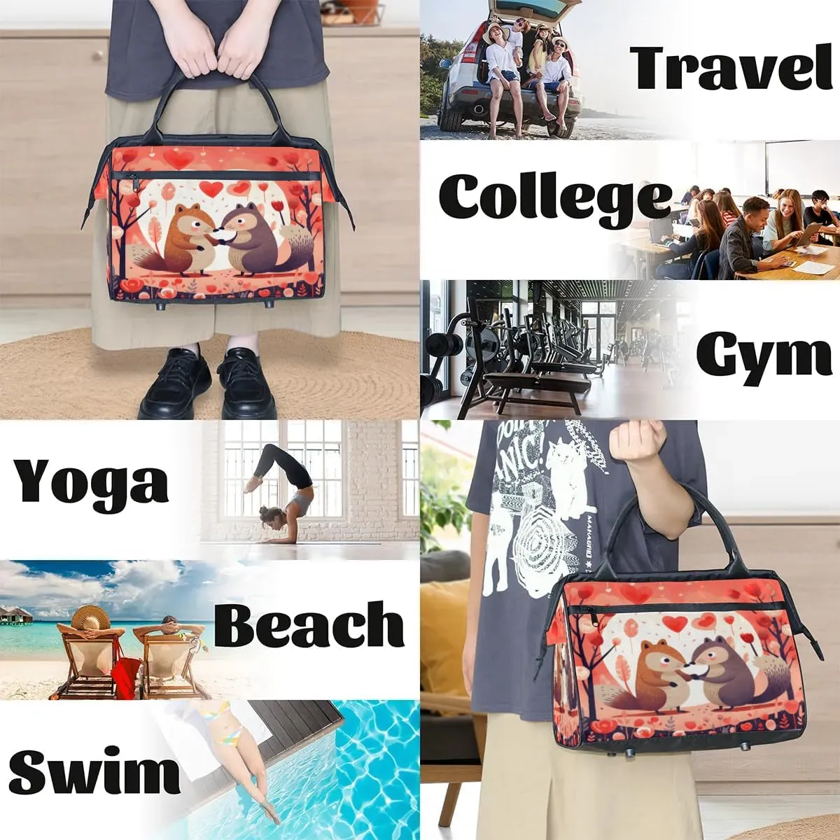 Travel Duffel Bag for Women, Flower Squirrel Weekender Overnight Bag Carry on Beach Swim Bags Dance Bag Airlines Approved Personal Item Travel Bag for Yoga, Sports, Hospital