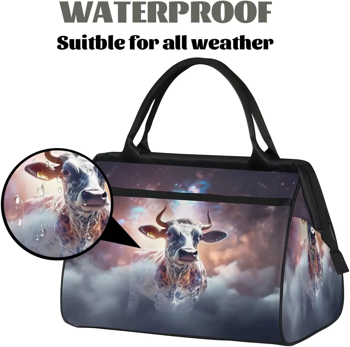 Travel Duffel Bag for Women, Galaxy Universe Dairy Cow Weekender Overnight Bag Carry on Beach Swim Bags Dance Bag Airlines Approved Personal Item Travel Bag for Yoga, Sports, Hospital
