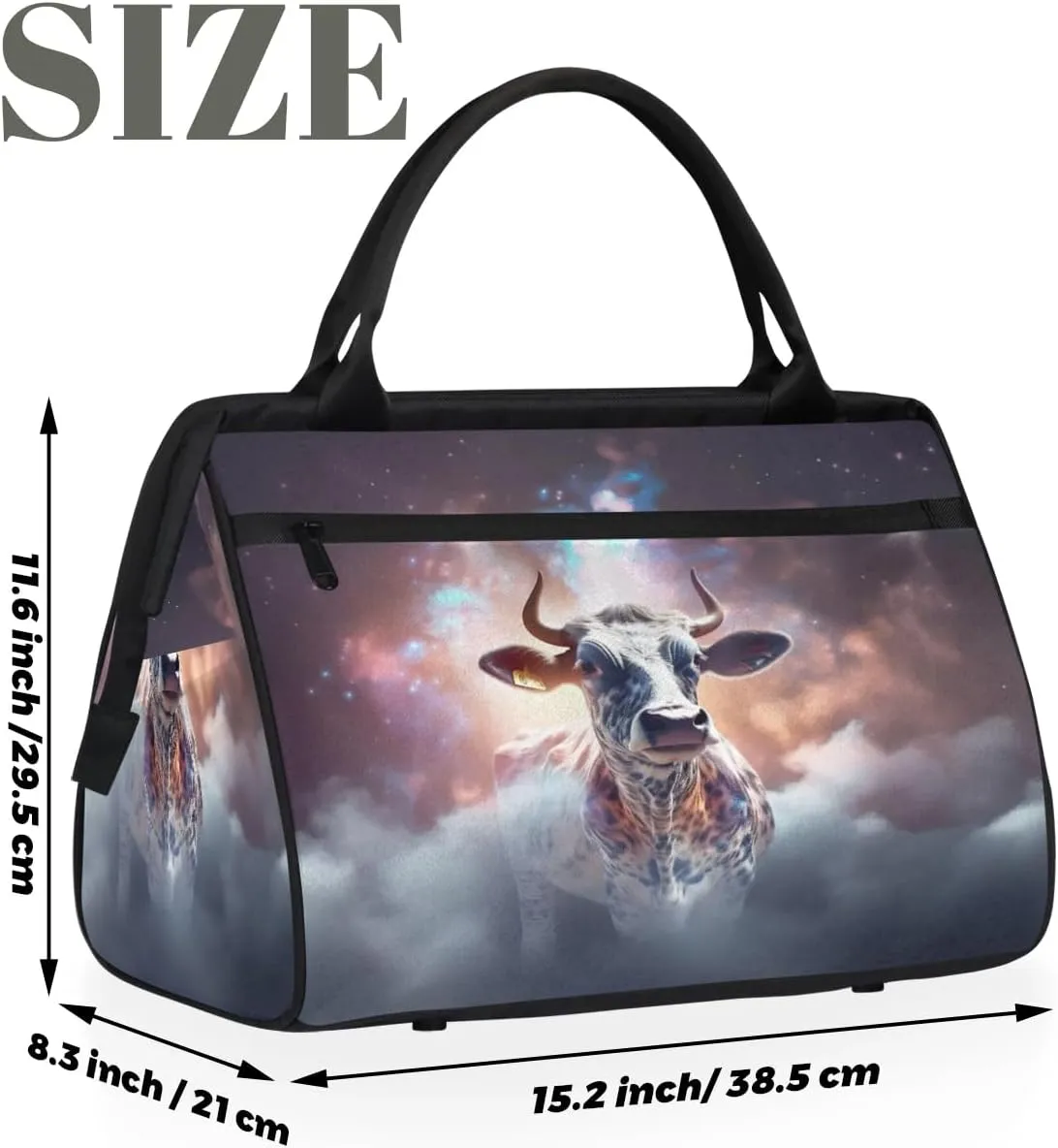 Travel Duffel Bag for Women, Galaxy Universe Dairy Cow Weekender Overnight Bag Carry on Beach Swim Bags Dance Bag Airlines Approved Personal Item Travel Bag for Yoga, Sports, Hospital