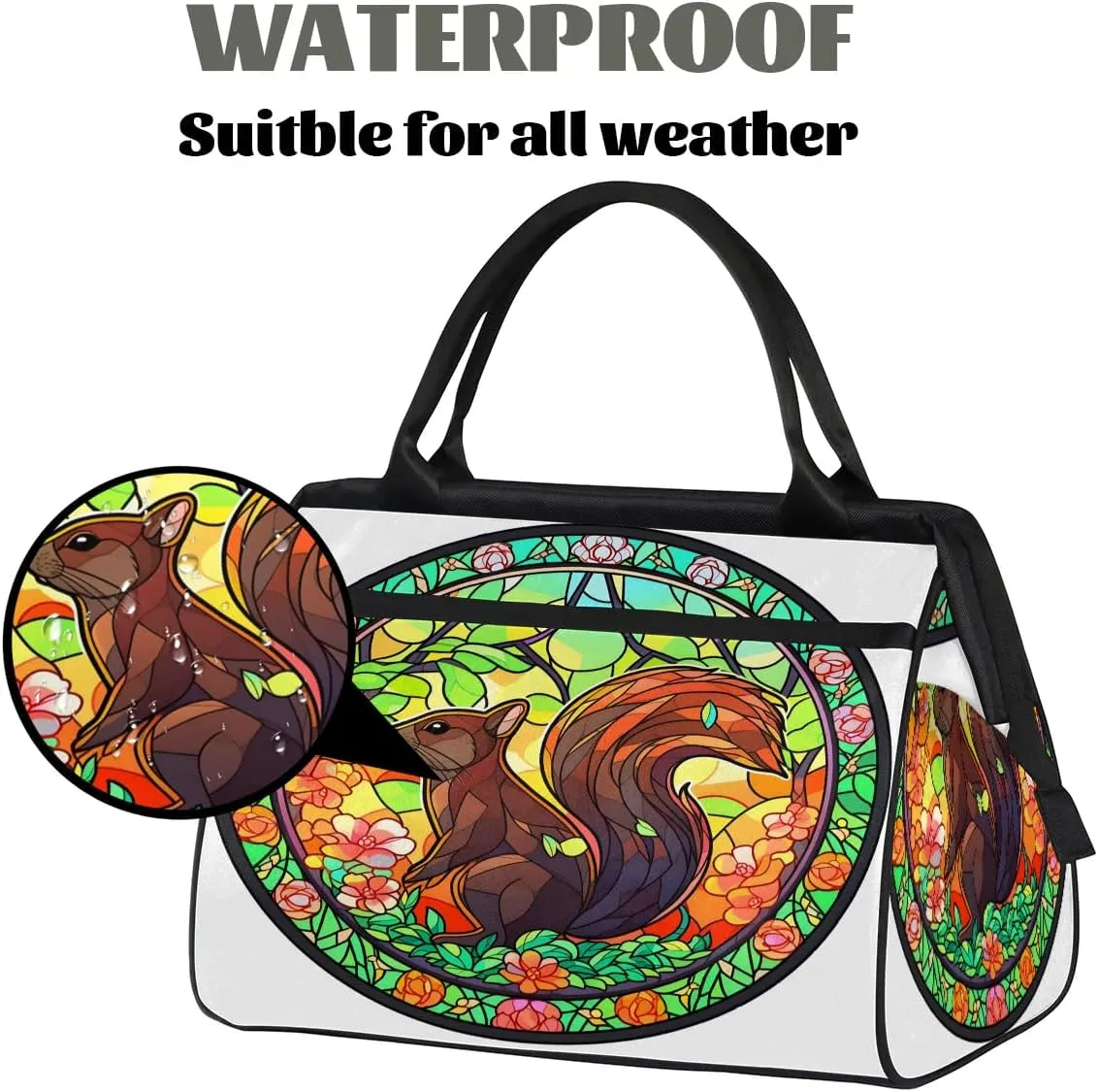 Travel Duffel Bag for Women, Glass Squirrel Weekender Overnight Bag Carry on Beach Swim Bags Dance Bag Airlines Approved Personal Item Travel Bag for Yoga, Sports, Hospital