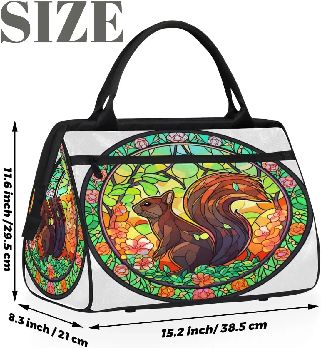 Travel Duffel Bag for Women, Glass Squirrel Weekender Overnight Bag Carry on Beach Swim Bags Dance Bag Airlines Approved Personal Item Travel Bag for Yoga, Sports, Hospital