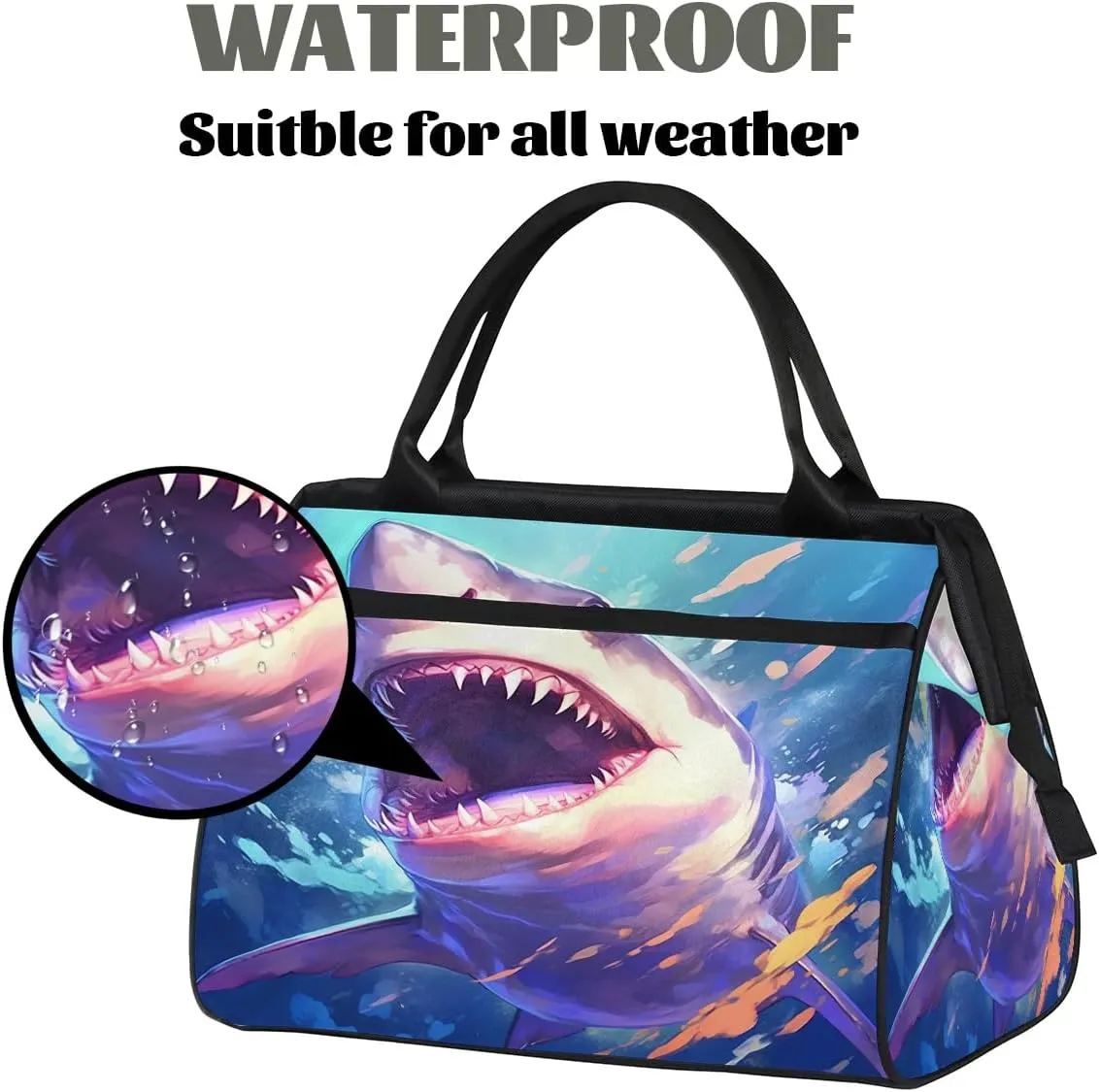 Travel Duffel Bag for Women, Panda Shark Weekender Overnight Bag Carry on Beach Swim Bags Dance Bag Airlines Approved Personal Item Travel Bag for Yoga, Sports, Hospital