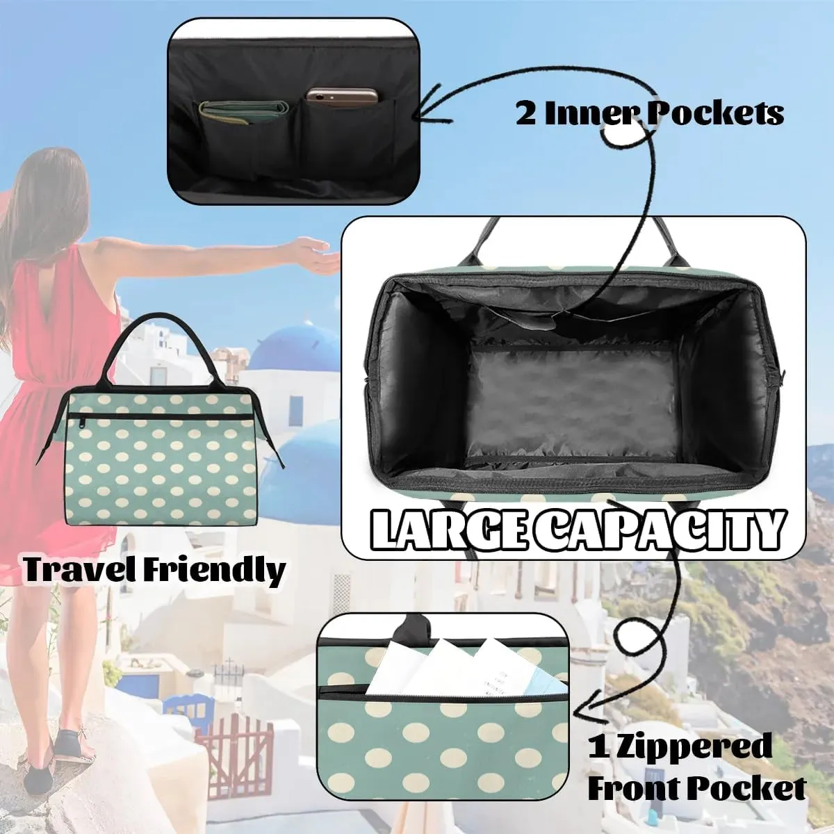 Travel Duffel Bag for Women, Polka Dot Weekender Overnight Bag Carry on Beach Swim Bags Dance Bag Airlines Approved Personal Item Travel Bag for Yoga, Sports, Hospital