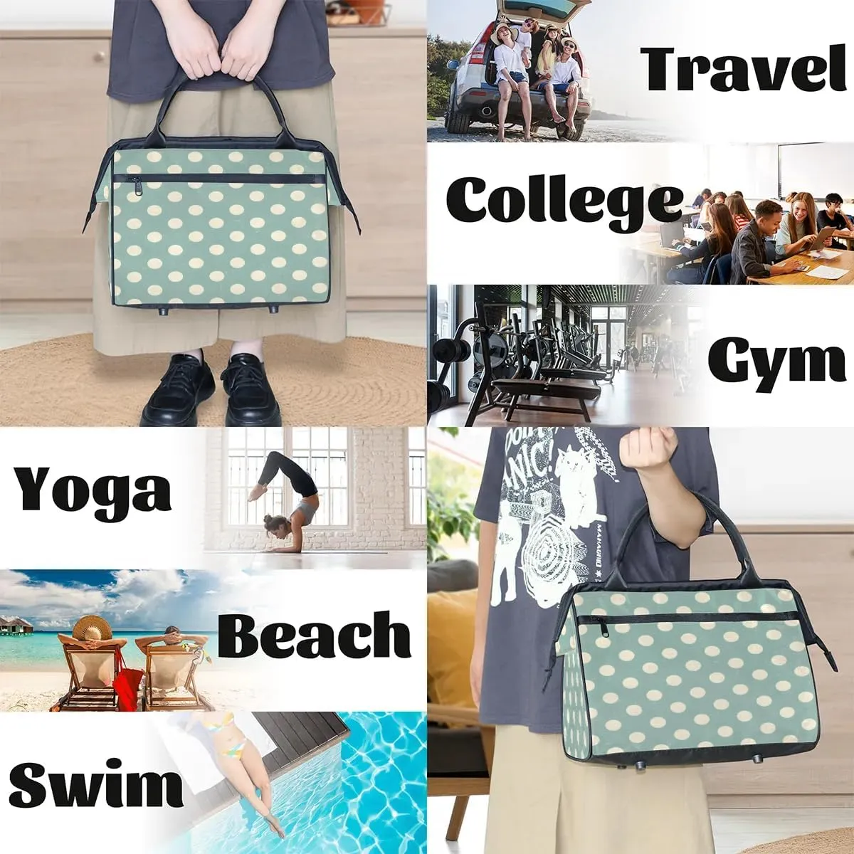 Travel Duffel Bag for Women, Polka Dot Weekender Overnight Bag Carry on Beach Swim Bags Dance Bag Airlines Approved Personal Item Travel Bag for Yoga, Sports, Hospital