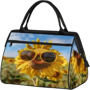 Travel Duffel Bag for Women, Sunglasses Sunflower Weekender Overnight Bag Carry on Beach Swim Bags Dance Bag Airlines Approved Personal Item Travel Bag for Yoga, Sports, Hospital