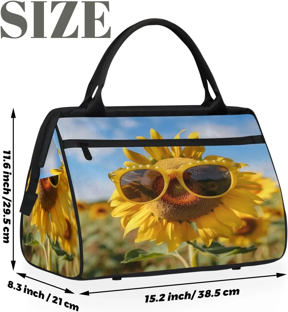 Travel Duffel Bag for Women, Sunglasses Sunflower Weekender Overnight Bag Carry on Beach Swim Bags Dance Bag Airlines Approved Personal Item Travel Bag for Yoga, Sports, Hospital