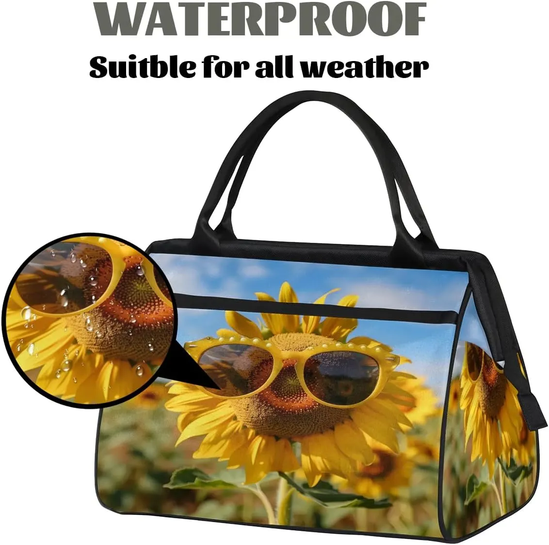 Travel Duffel Bag for Women, Sunglasses Sunflower Weekender Overnight Bag Carry on Beach Swim Bags Dance Bag Airlines Approved Personal Item Travel Bag for Yoga, Sports, Hospital