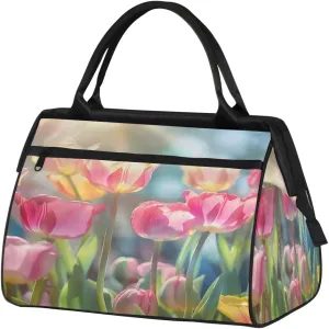 Travel Duffel Bag for Women, Tulip Flower Weekender Overnight Bag Carry on Beach Swim Bags Dance Bag Airlines Approved Personal Item Travel Bag for Yoga, Sports, Hospital