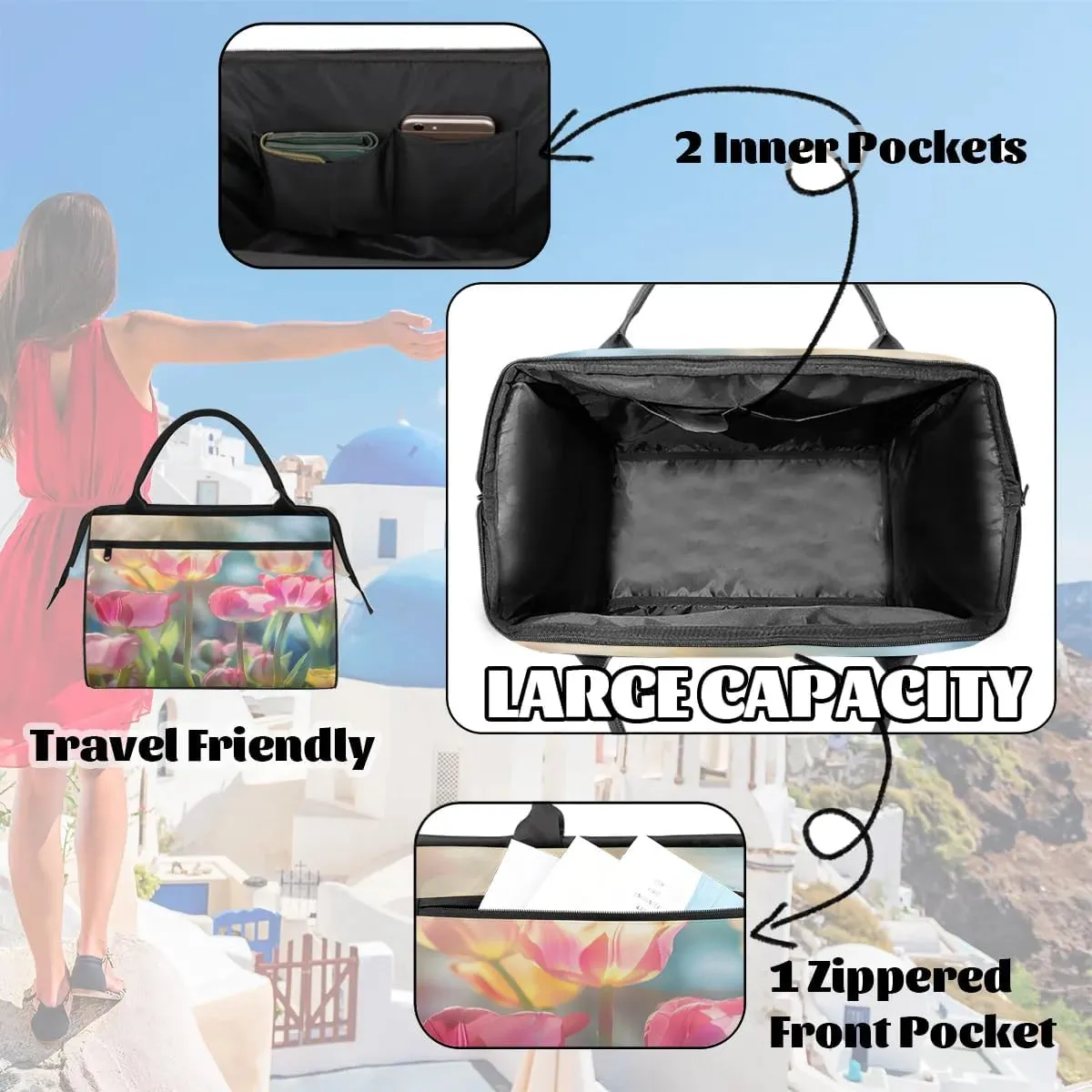 Travel Duffel Bag for Women, Tulip Flower Weekender Overnight Bag Carry on Beach Swim Bags Dance Bag Airlines Approved Personal Item Travel Bag for Yoga, Sports, Hospital