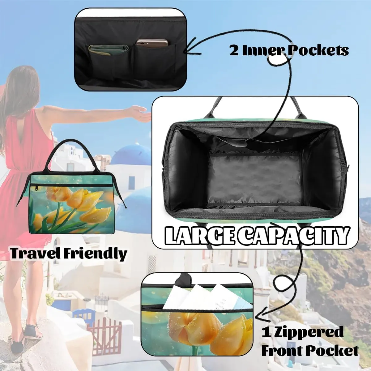 Travel Duffel Bag for Women, Tulip Flower Weekender Overnight Bag Carry on Beach Swim Bags Dance Bag Airlines Approved Personal Item Travel Bag for Yoga, Sports, Hospital