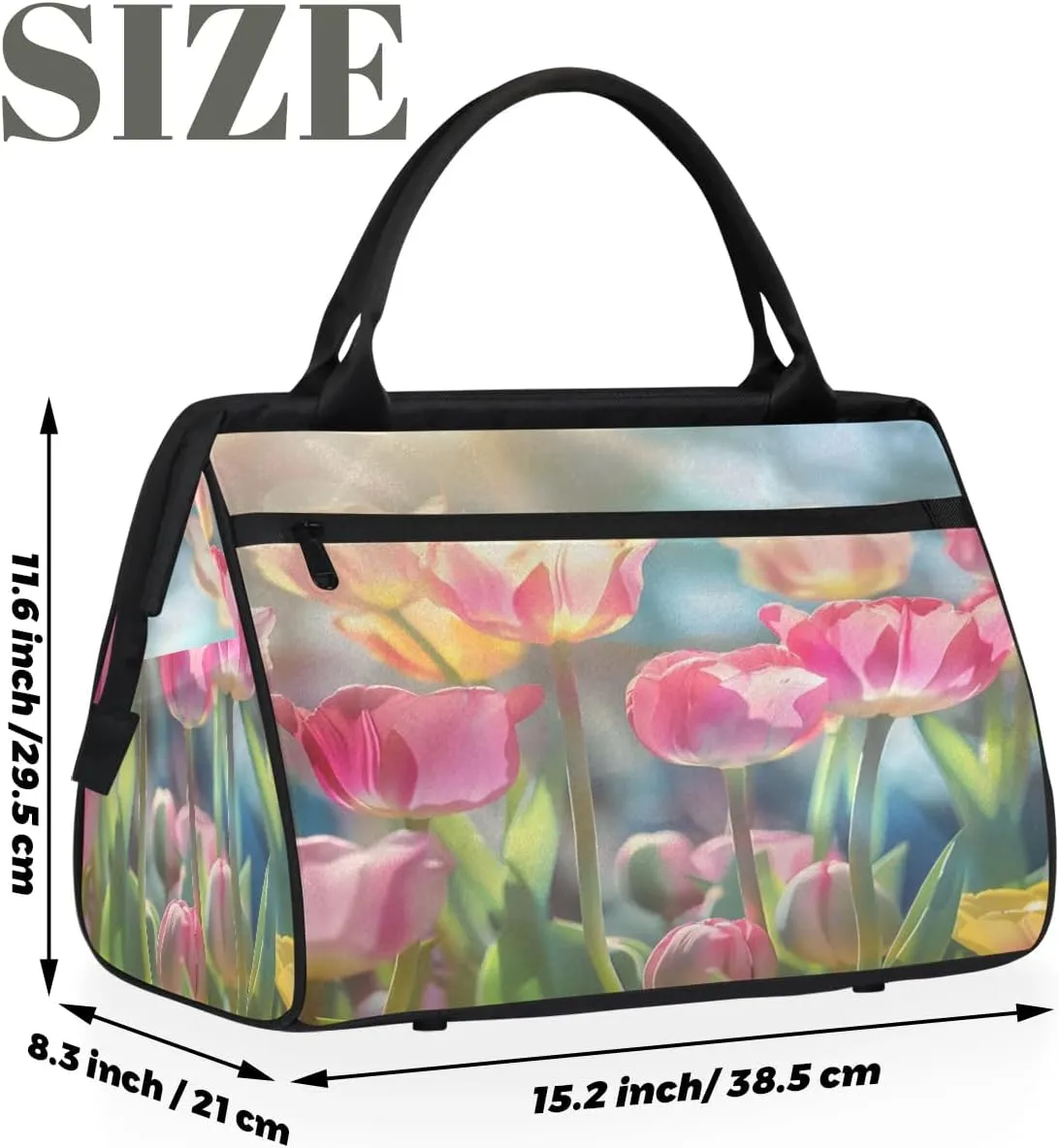 Travel Duffel Bag for Women, Tulip Flower Weekender Overnight Bag Carry on Beach Swim Bags Dance Bag Airlines Approved Personal Item Travel Bag for Yoga, Sports, Hospital
