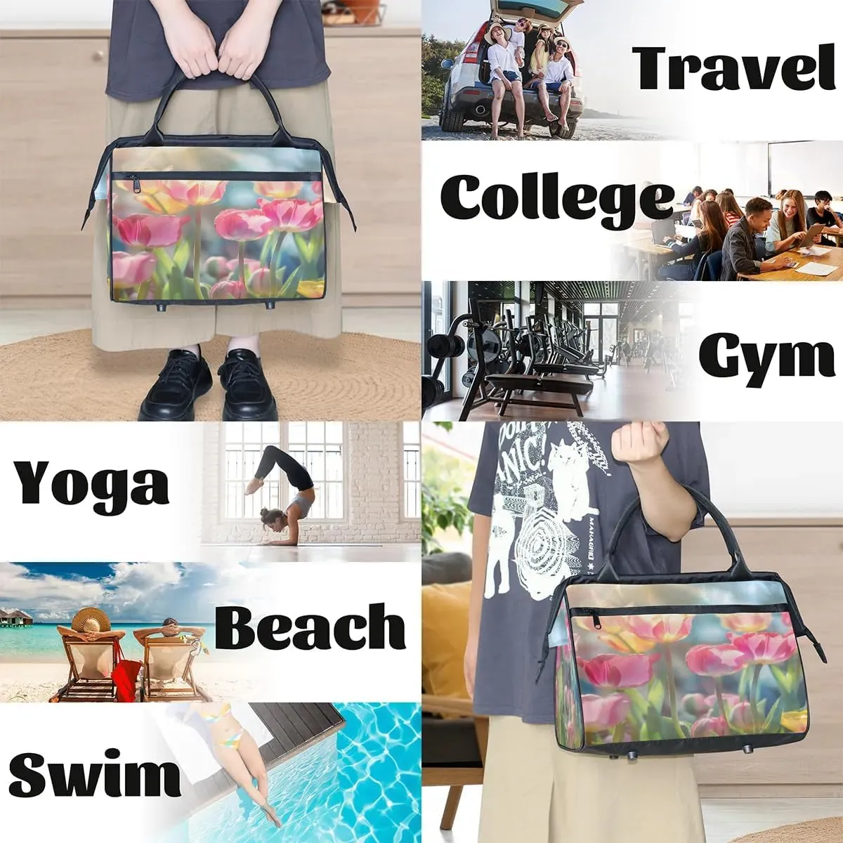 Travel Duffel Bag for Women, Tulip Flower Weekender Overnight Bag Carry on Beach Swim Bags Dance Bag Airlines Approved Personal Item Travel Bag for Yoga, Sports, Hospital