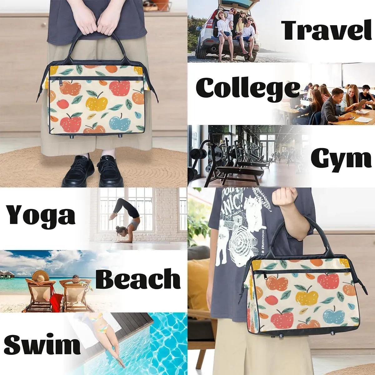 Travel Duffel Bag for Women, Watercolor Apple Weekender Overnight Bag Carry on Beach Swim Bags Dance Bag Airlines Approved Personal Item Travel Bag for Yoga, Sports, Hospital