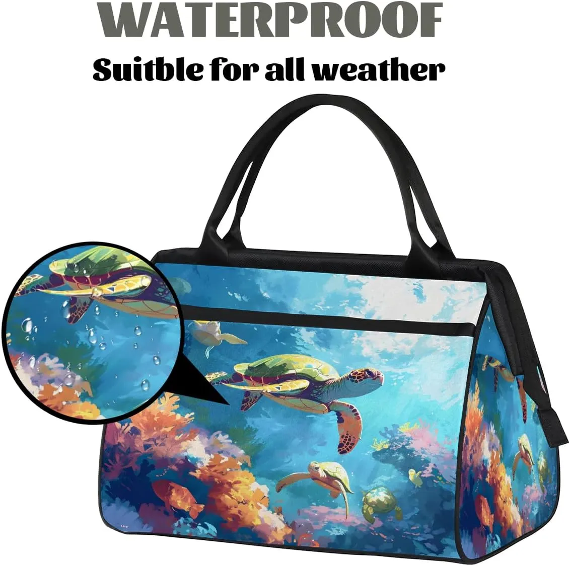 Travel Duffel Bag for Women, Watercolor Ocean Turtles Weekender Overnight Bag Carry on Beach Swim Bags Dance Bag Airlines Approved Personal Item Travel Bag for Yoga, Sports, Hospital