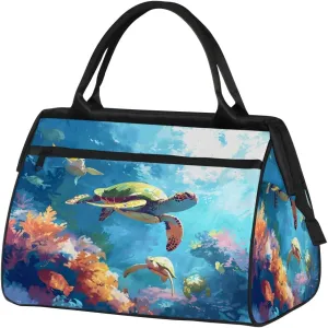 Travel Duffel Bag for Women, Watercolor Ocean Turtles Weekender Overnight Bag Carry on Beach Swim Bags Dance Bag Airlines Approved Personal Item Travel Bag for Yoga, Sports, Hospital