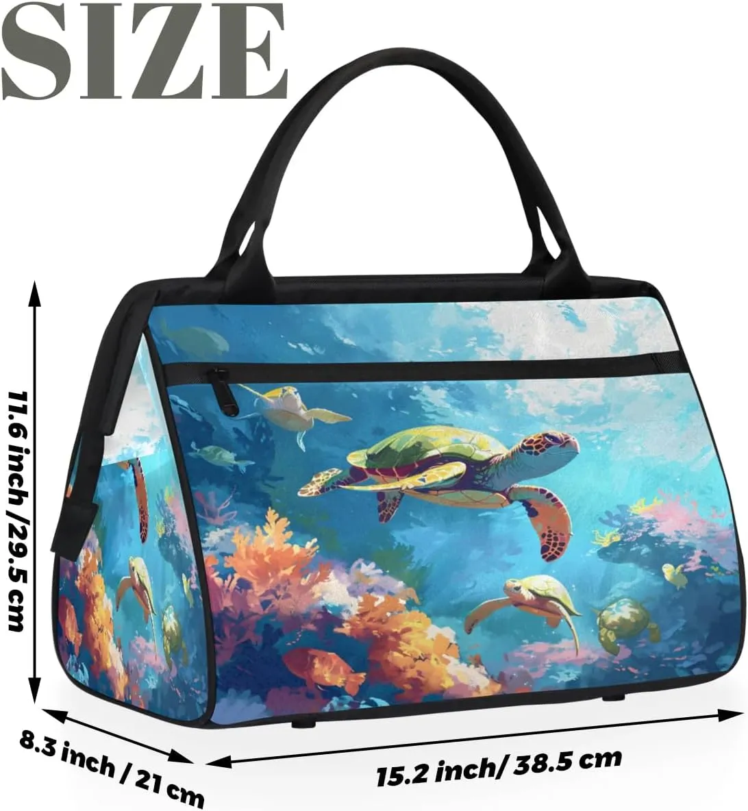 Travel Duffel Bag for Women, Watercolor Ocean Turtles Weekender Overnight Bag Carry on Beach Swim Bags Dance Bag Airlines Approved Personal Item Travel Bag for Yoga, Sports, Hospital
