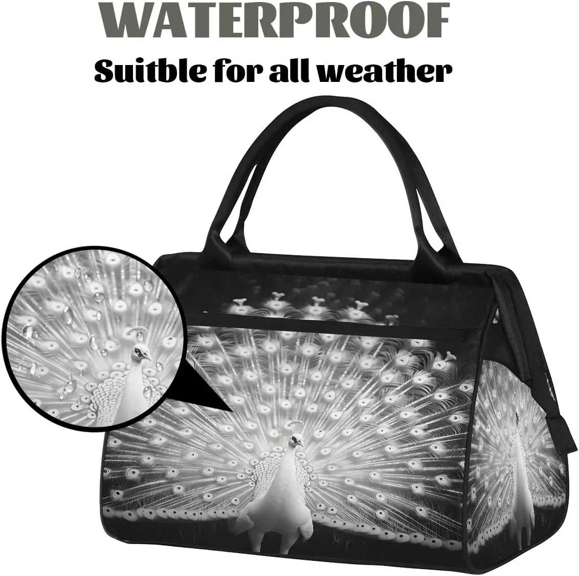 Travel Duffel Bag for Women, White Peacock Weekender Overnight Bag Carry on Beach Swim Bags Dance Bag Airlines Approved Personal Item Travel Bag for Yoga, Sports, Hospital
