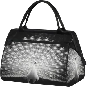Travel Duffel Bag for Women, White Peacock Weekender Overnight Bag Carry on Beach Swim Bags Dance Bag Airlines Approved Personal Item Travel Bag for Yoga, Sports, Hospital