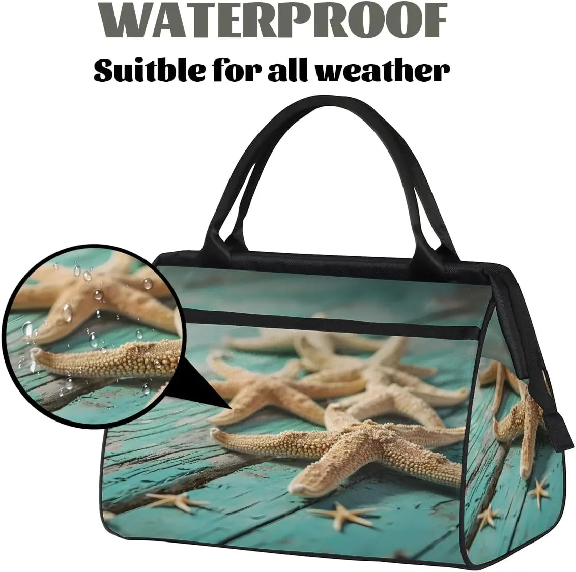 Travel Duffel Bag for Women, Wood Starfish Weekender Overnight Bag Carry on Beach Swim Bags Dance Bag Airlines Approved Personal Item Travel Bag for Yoga, Sports, Hospital