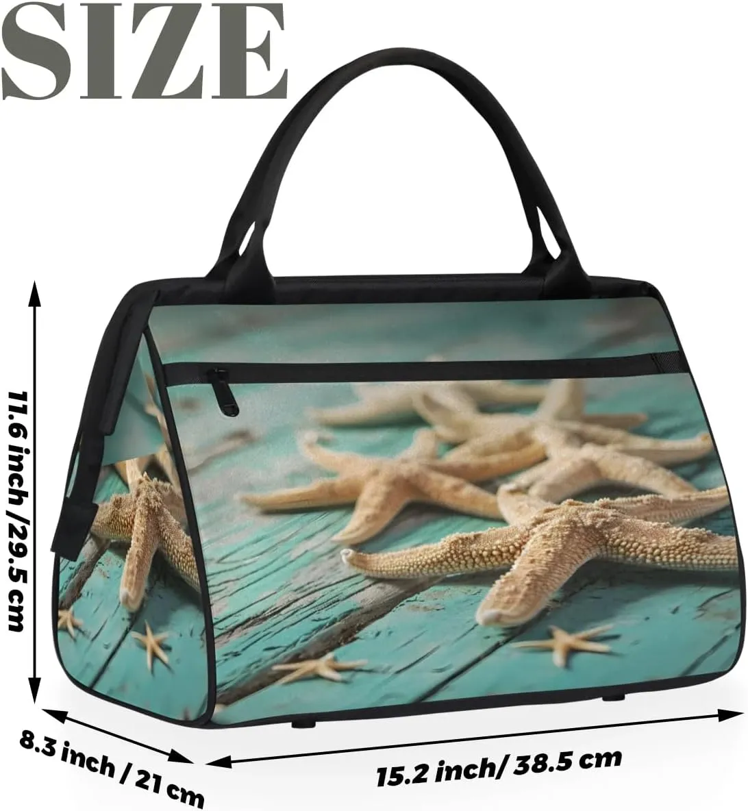 Travel Duffel Bag for Women, Wood Starfish Weekender Overnight Bag Carry on Beach Swim Bags Dance Bag Airlines Approved Personal Item Travel Bag for Yoga, Sports, Hospital