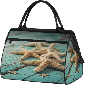 Travel Duffel Bag for Women, Wood Starfish Weekender Overnight Bag Carry on Beach Swim Bags Dance Bag Airlines Approved Personal Item Travel Bag for Yoga, Sports, Hospital
