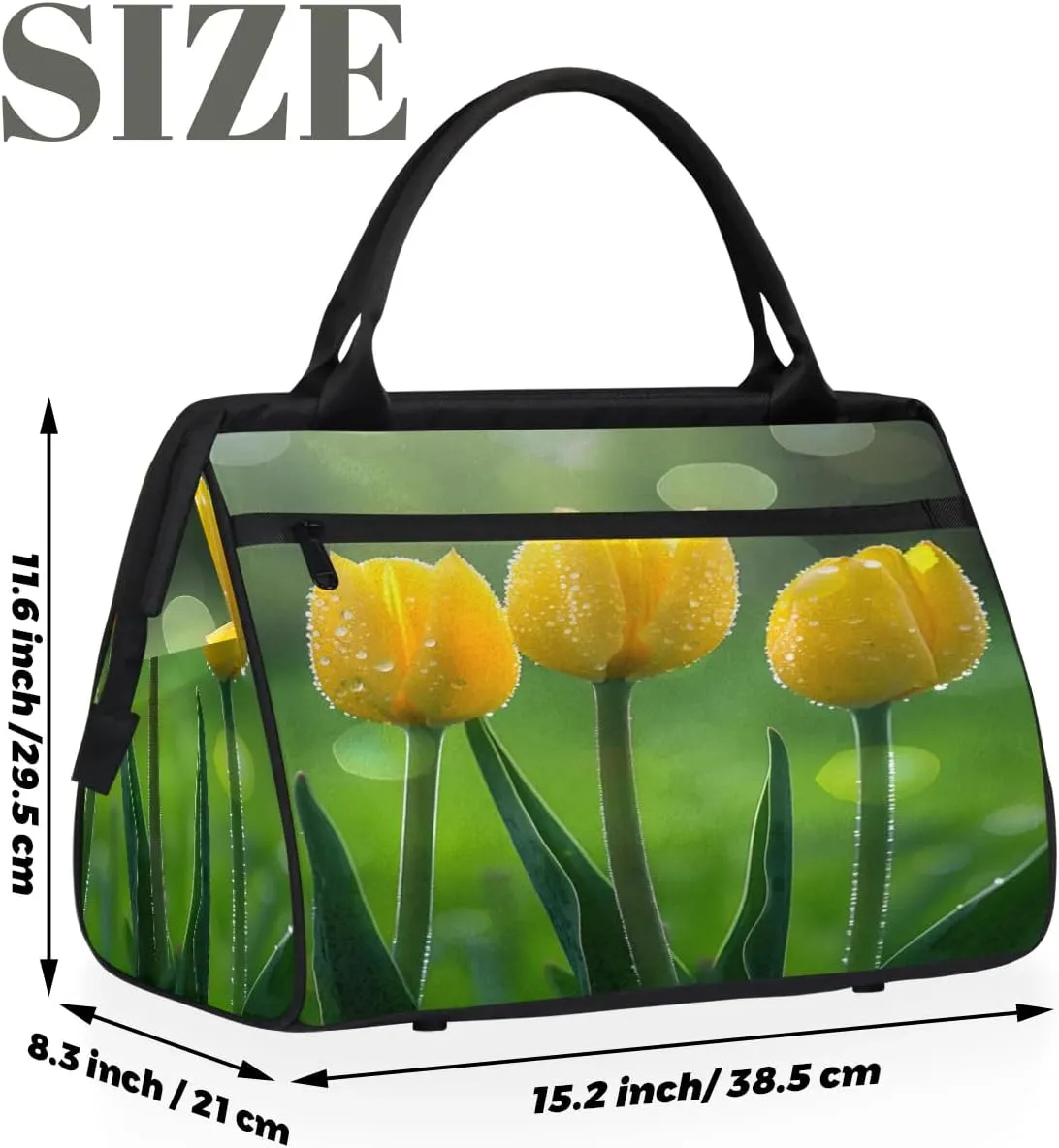 Travel Duffel Bag for Women, Yellow Tulip Weekender Overnight Bag Carry on Beach Swim Bags Dance Bag Airlines Approved Personal Item Travel Bag for Yoga, Sports, Hospital