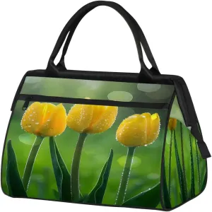 Travel Duffel Bag for Women, Yellow Tulip Weekender Overnight Bag Carry on Beach Swim Bags Dance Bag Airlines Approved Personal Item Travel Bag for Yoga, Sports, Hospital